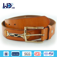 Yellow color Pin Buckle Genuine Cowhide Leather Belt